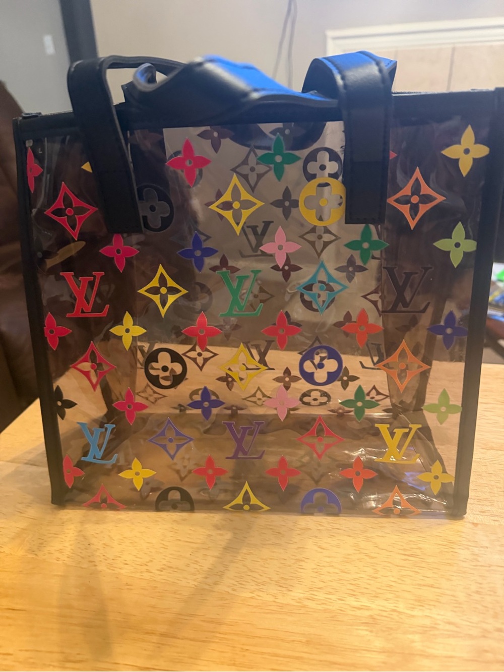 Small Clear Multicolor Monogram Jelly BagTote Bag with Black Trim - Picture 2 of 3